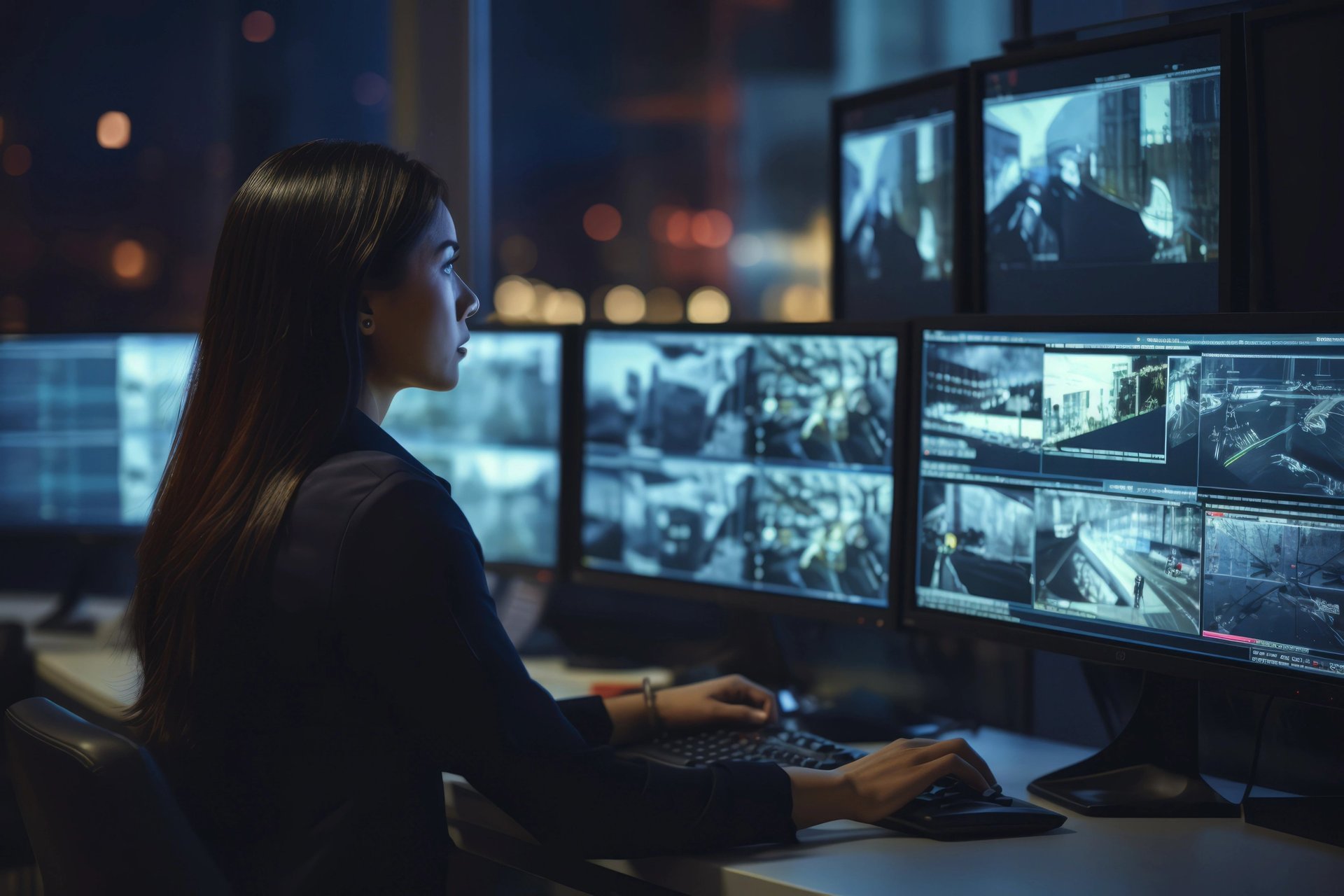 Night vision-enabled CCTV camera providing continuous surveillance in low light. Small business in the UK using remote CCTV