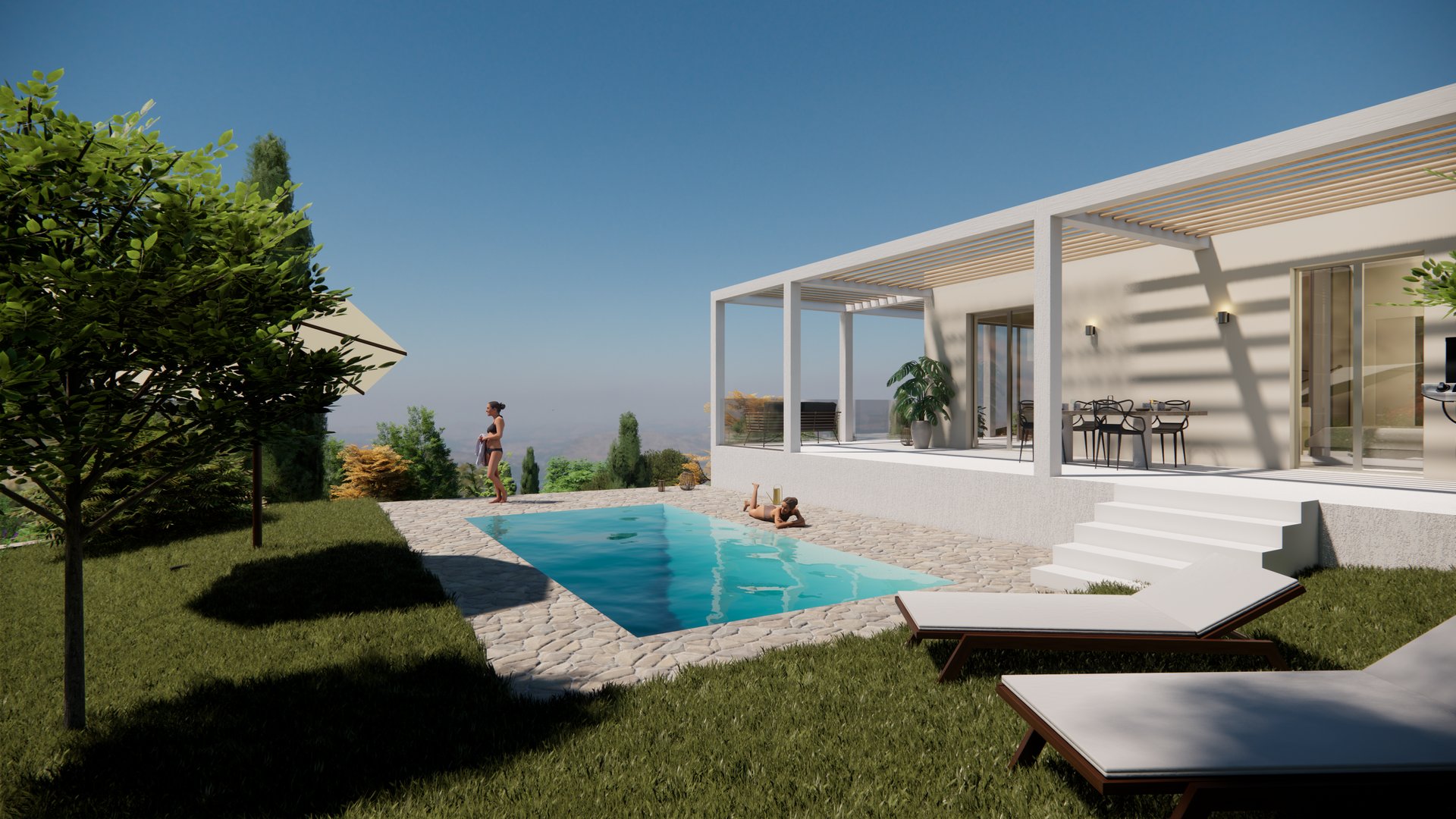 an abstract photo of a curved building with a blue sky in the background