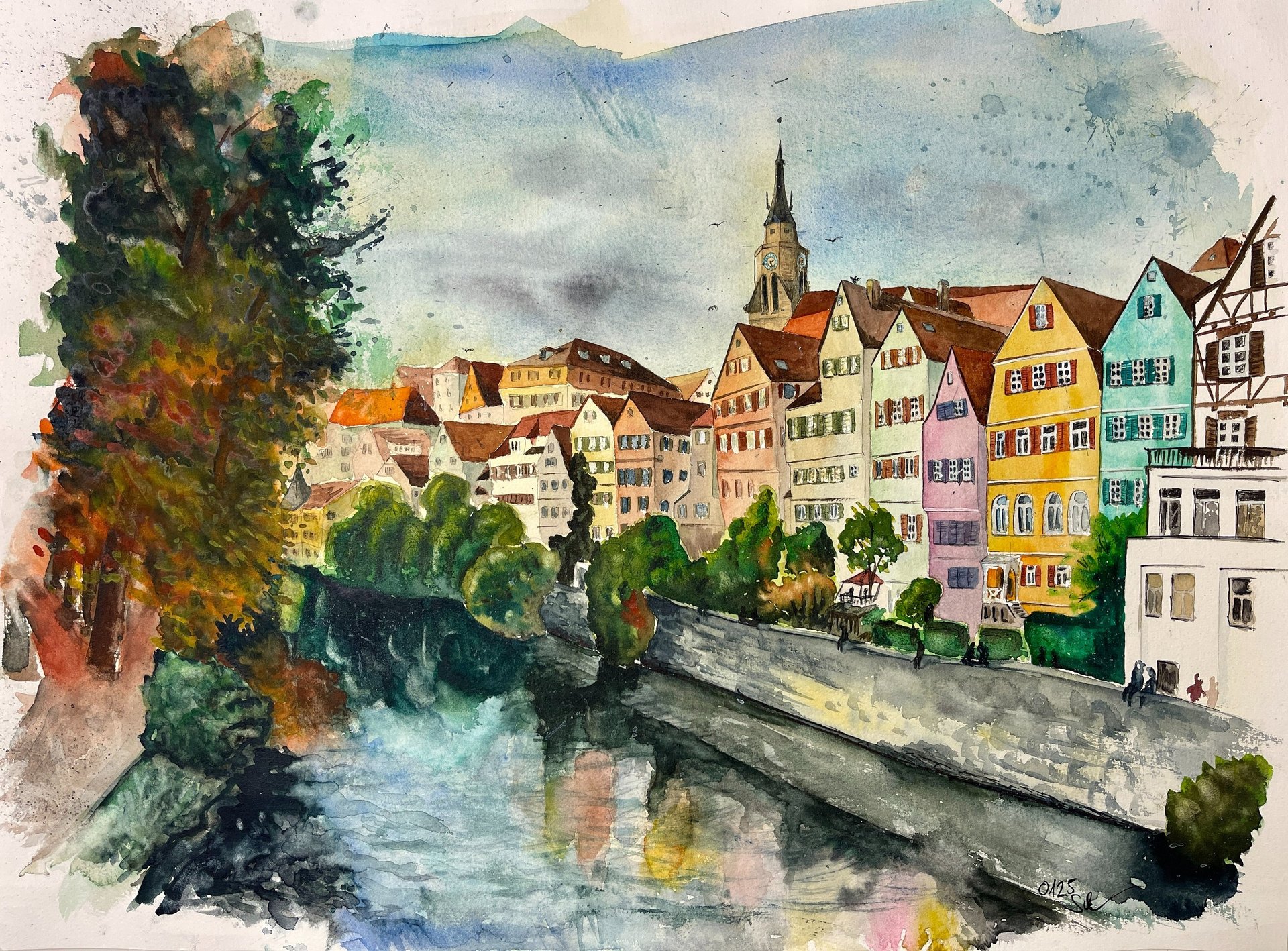 aquarell tuebingen panorama 2025 bei surkow art vom maler paul surkow