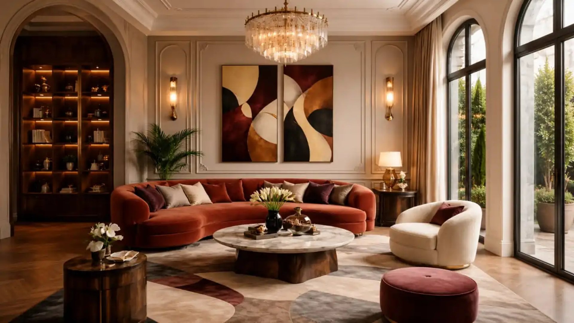 Luxury Modern Contemporary Living Room with Marble Coffee Table and Velvet Seating Eftelt Home Decoration