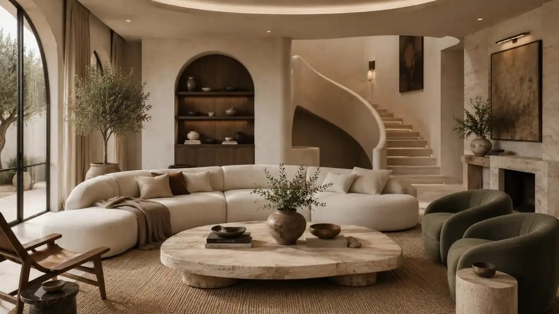 Luxury Organic Modern Living Room with Warm Minimalist Design, Eftelt Home Decoration