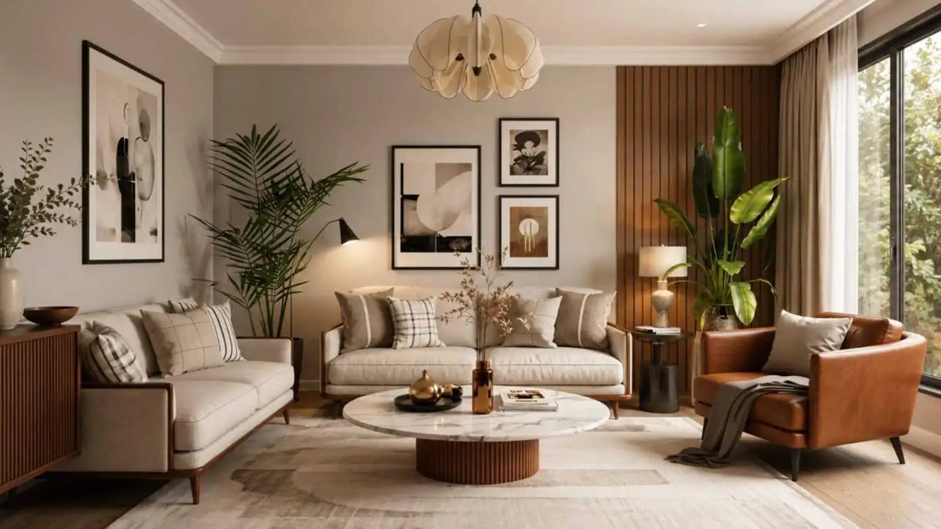 Modern Minimalist Living Room Design with Neutral Colors and Scandinavian Decor. Eftelt Home Decoration