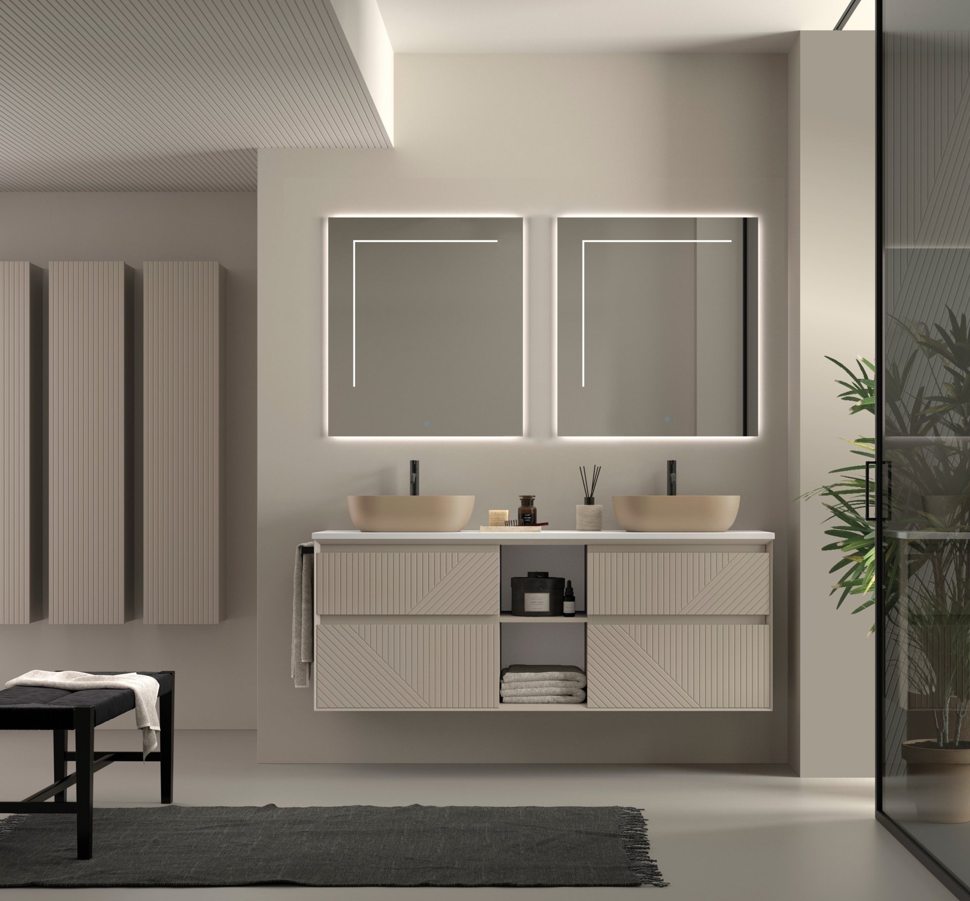 an abstract photo of a curved building with a blue sky in the background