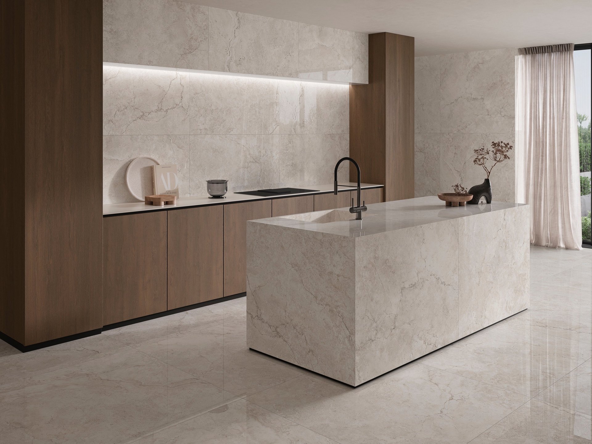 an abstract photo of a curved building with a blue sky in the background