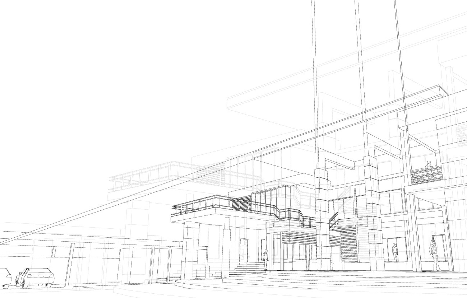 an abstract photo of a curved building with a blue sky in the background