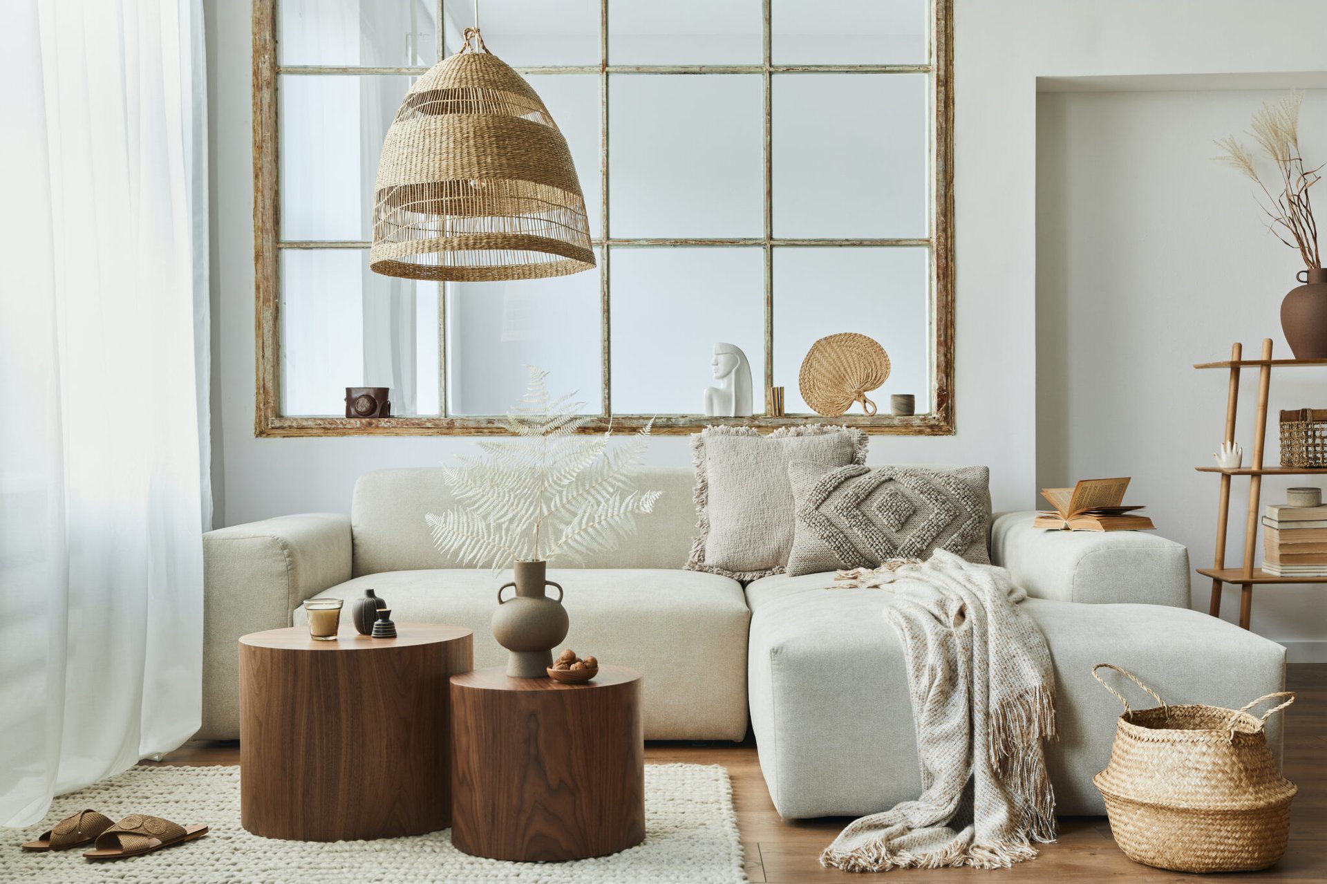 dresser beside sofa
