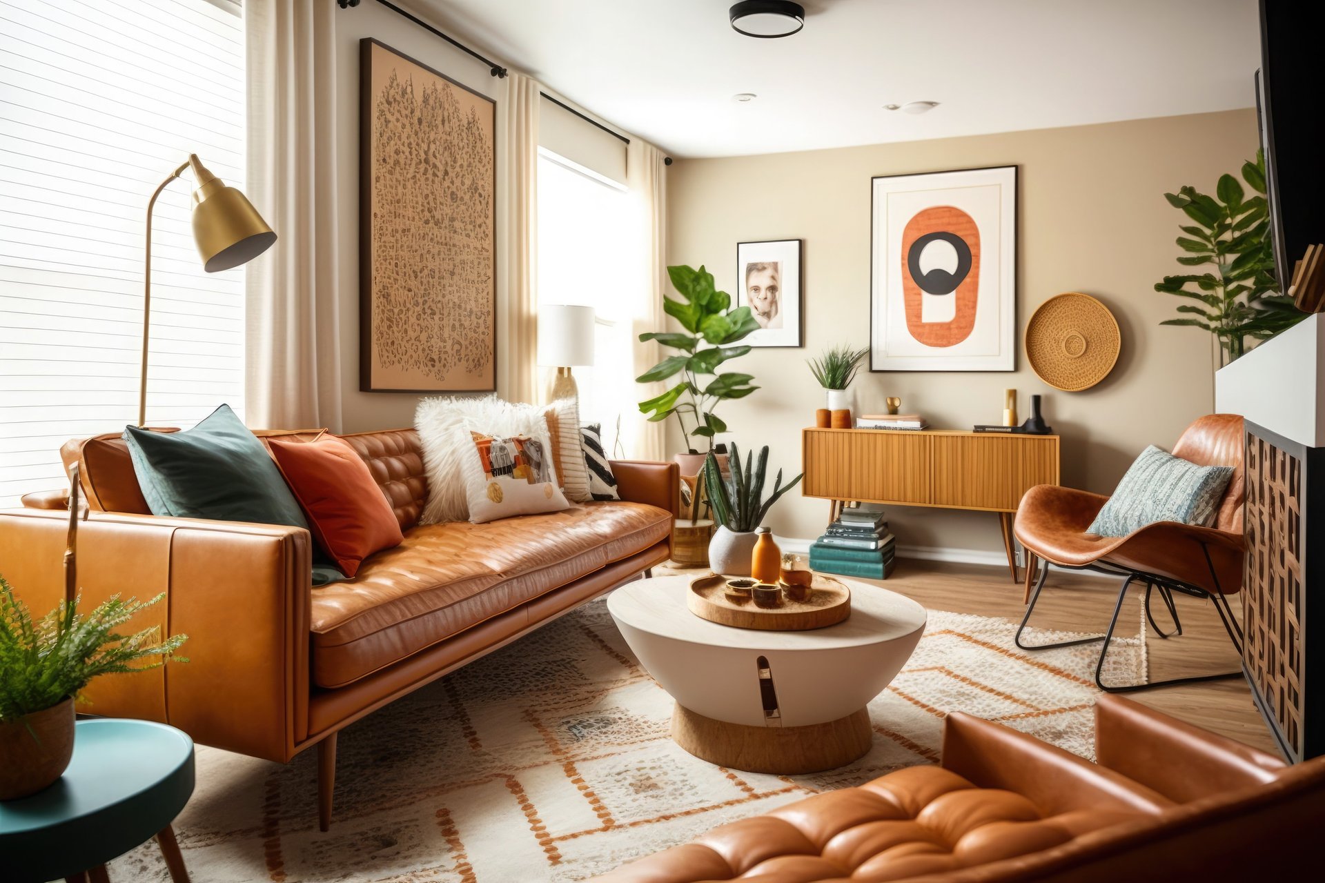 a living room filled with furniture and a book shelf