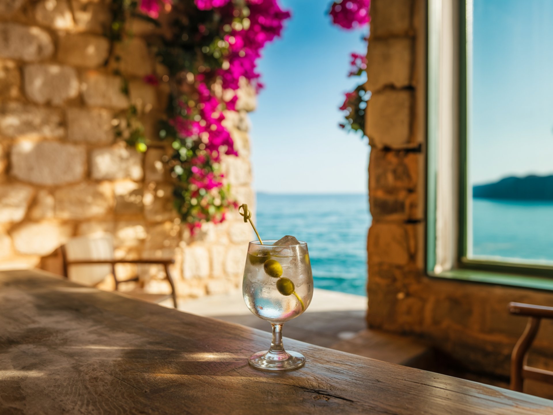 a person holding a flower in a martini glass