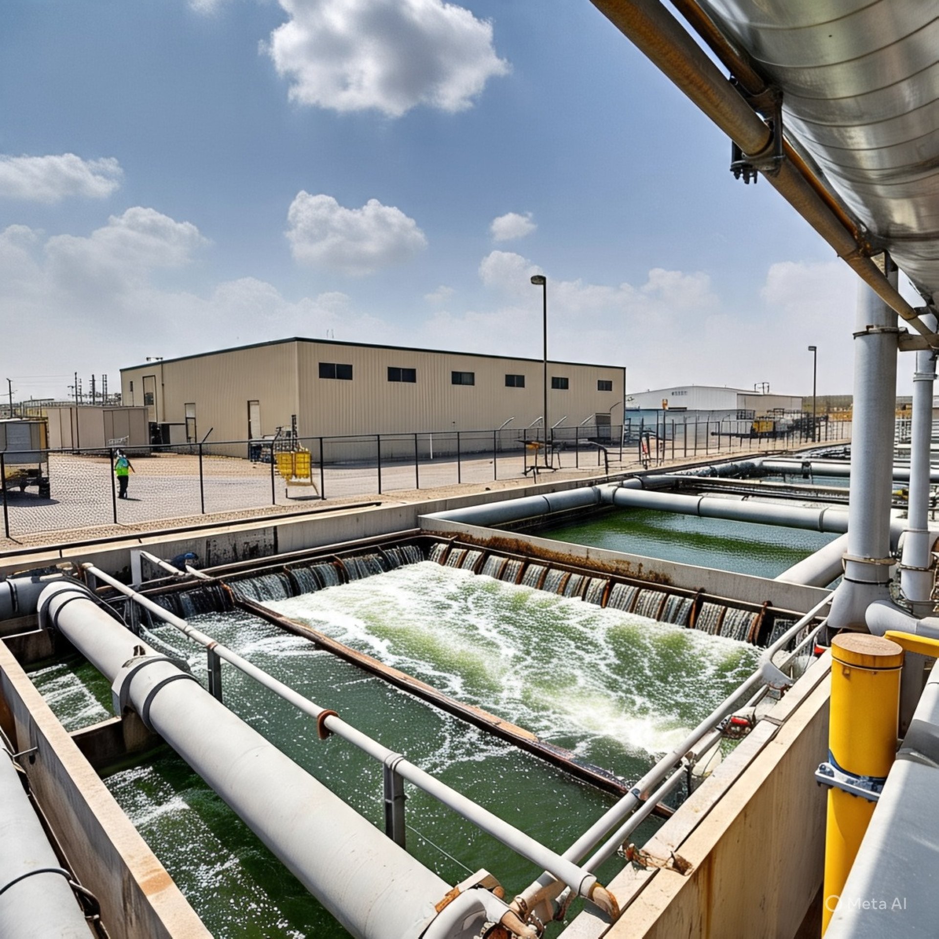 Sistema de reúso de agua en planta tratadora industrial, mostrando el proceso de clarificación y flujo hidráulico.