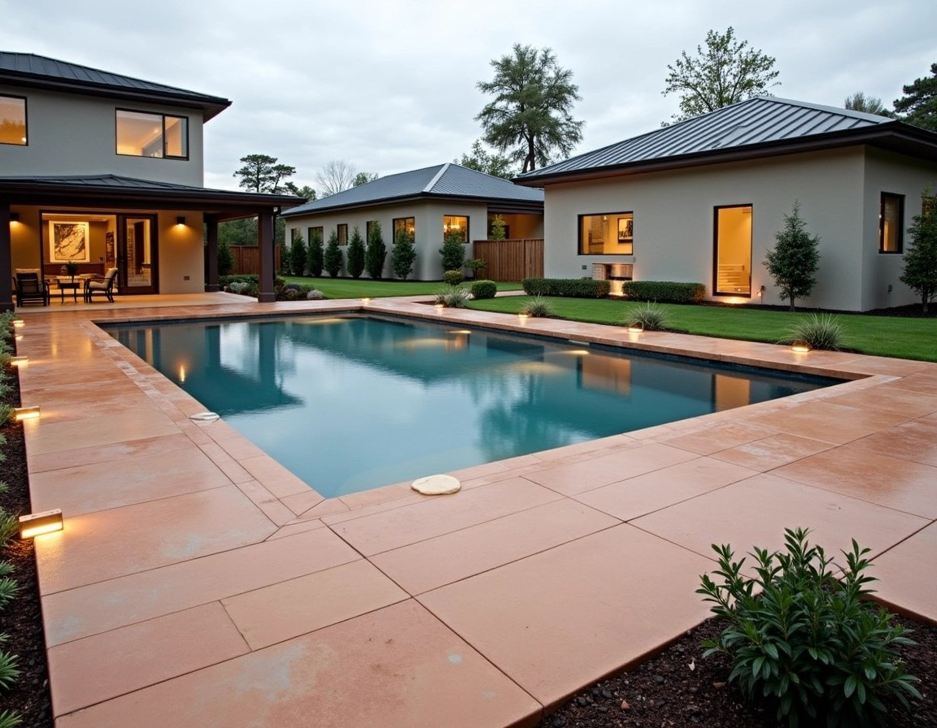 a large house with a driveway surrounded by trees