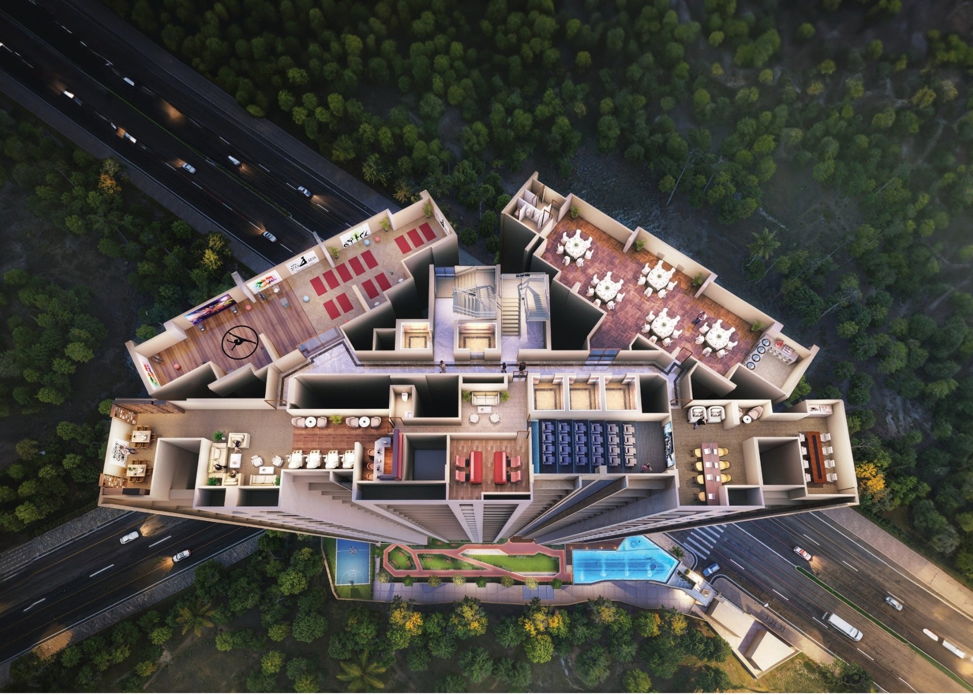 an abstract photo of a curved building with a blue sky in the background