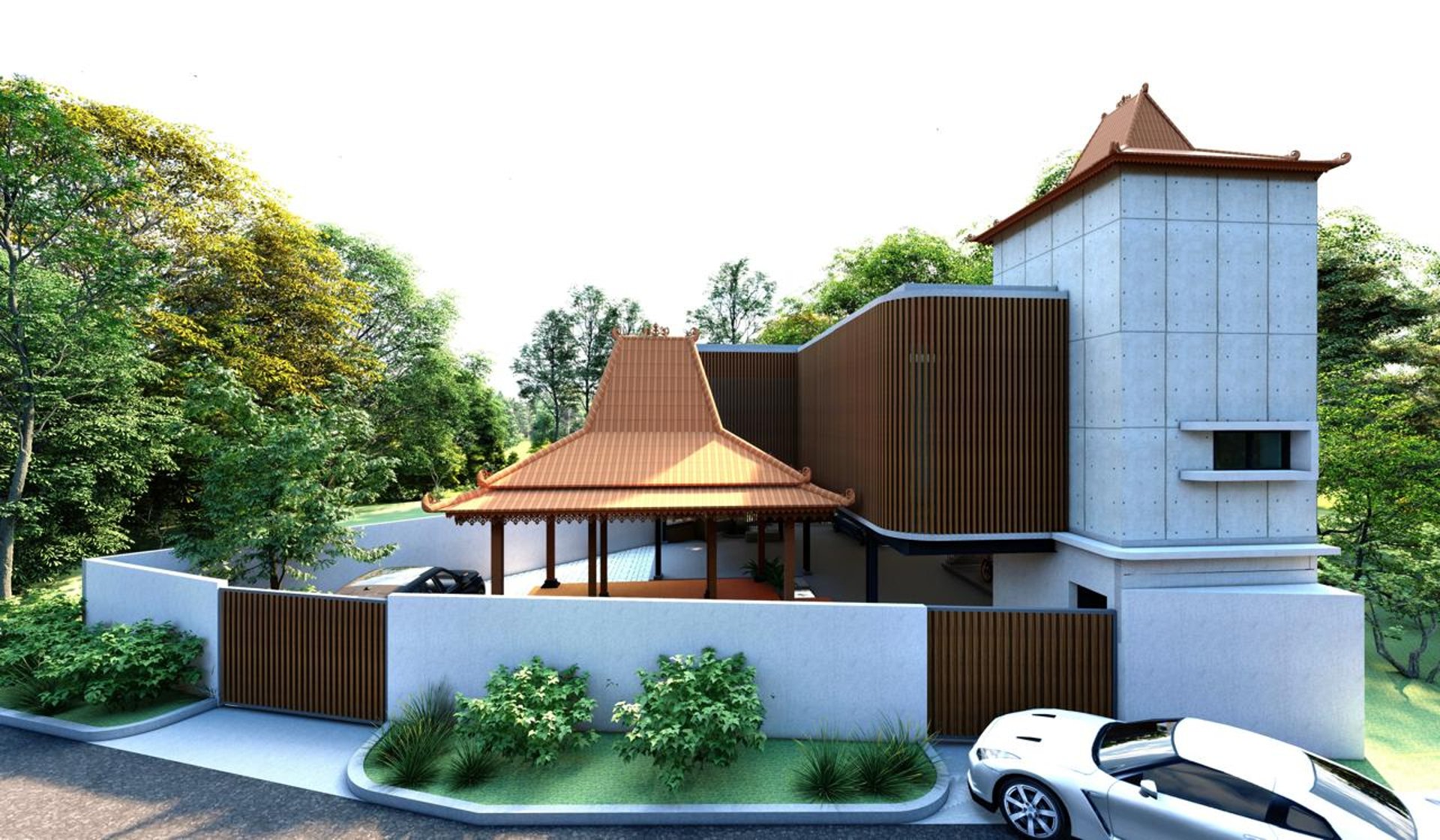 an abstract photo of a curved building with a blue sky in the background