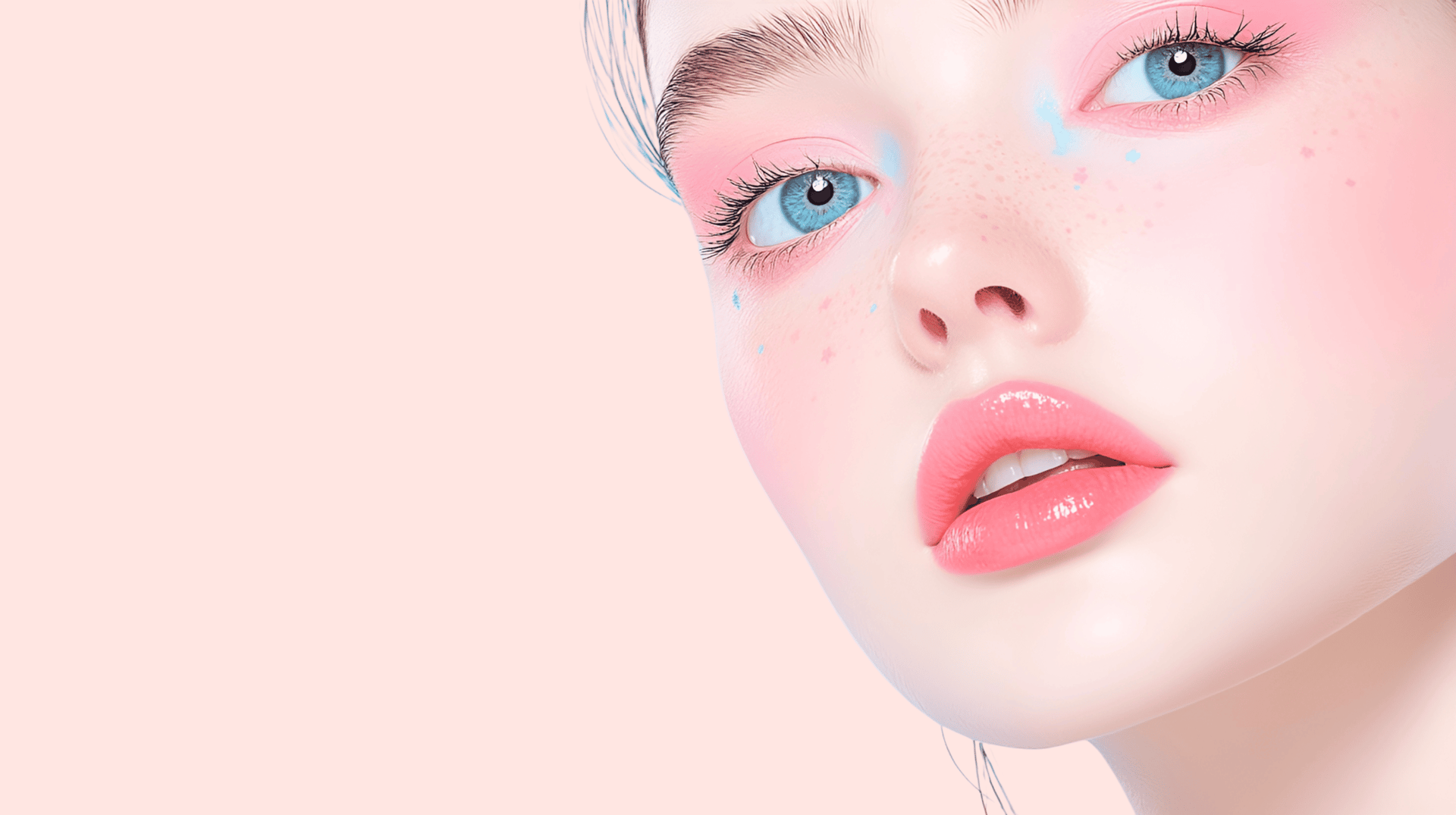 woman with blue eyes and red lipstick