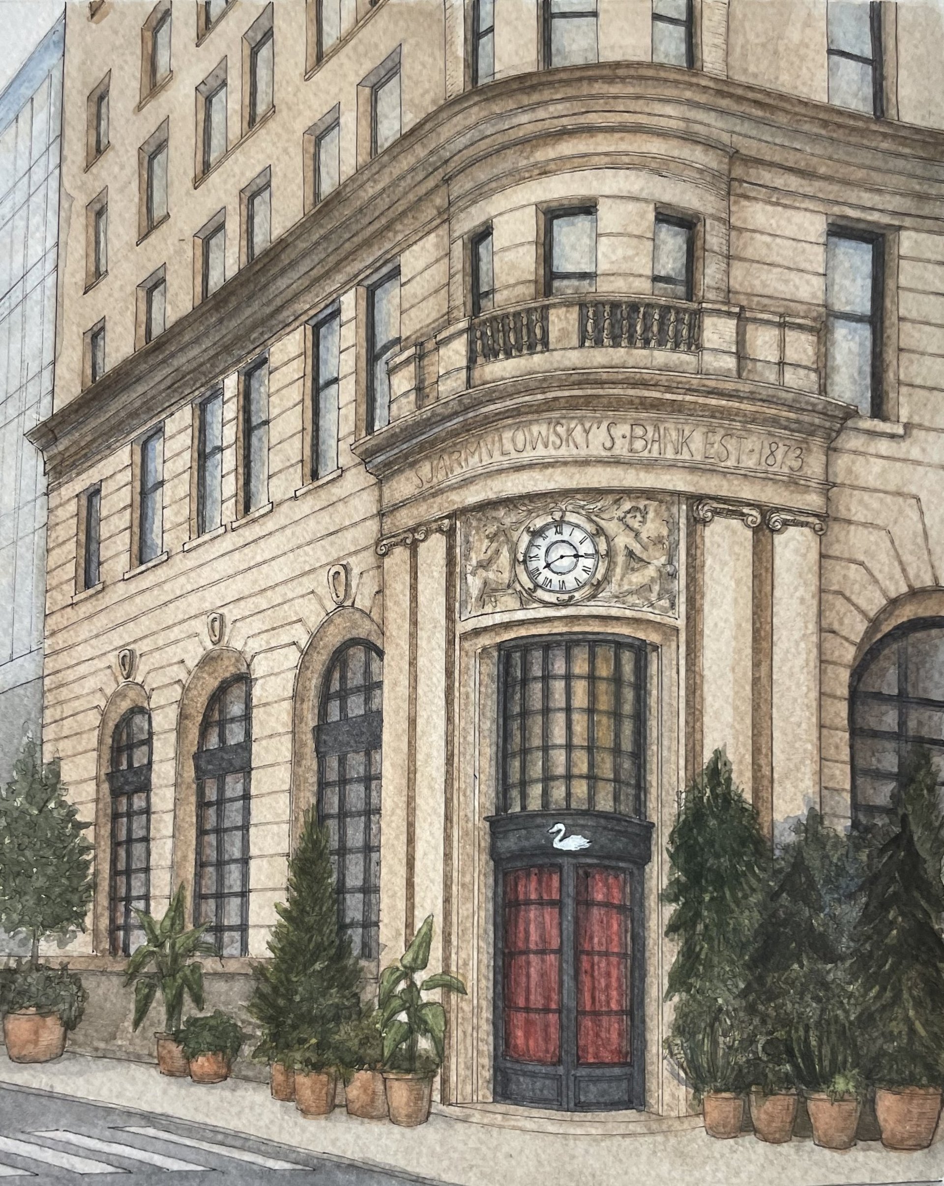 an abstract photo of a curved building with a blue sky in the background