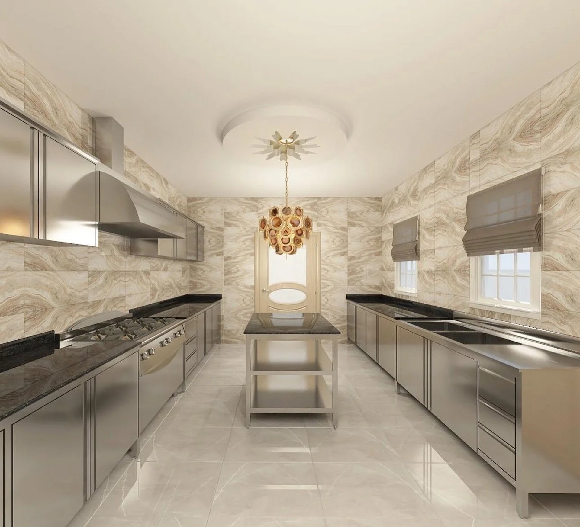 High-end stainless steel kitchen design featuring our full satisfaction guarantee.