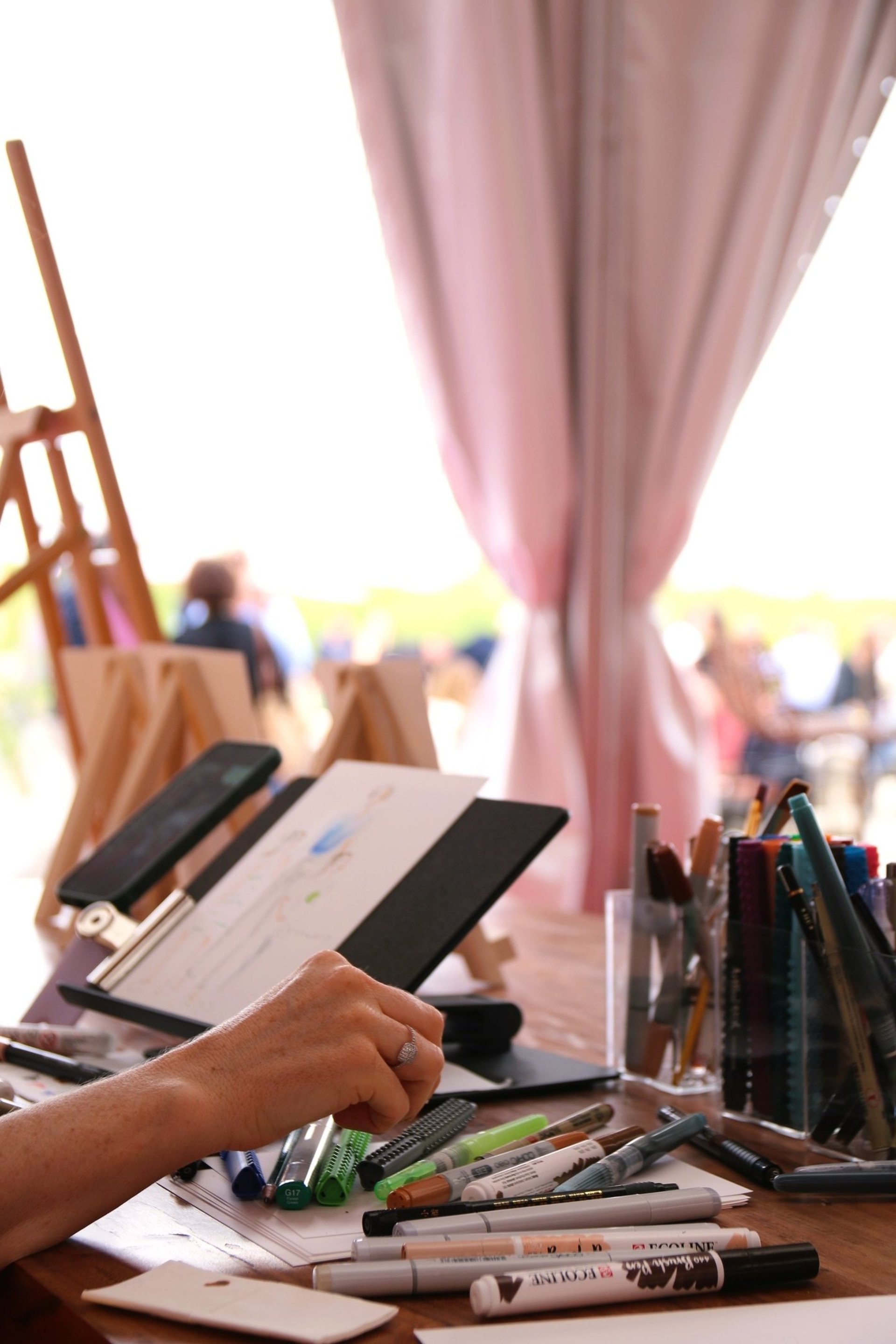 an abstract photo of a curved building with a blue sky in the background