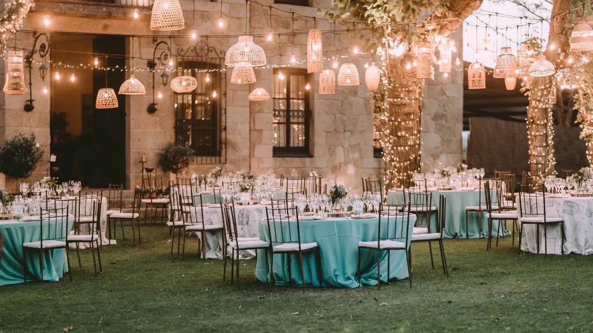 Boho wedding mandap under string lights with pampas grass – unique Pune destination wedding decor
