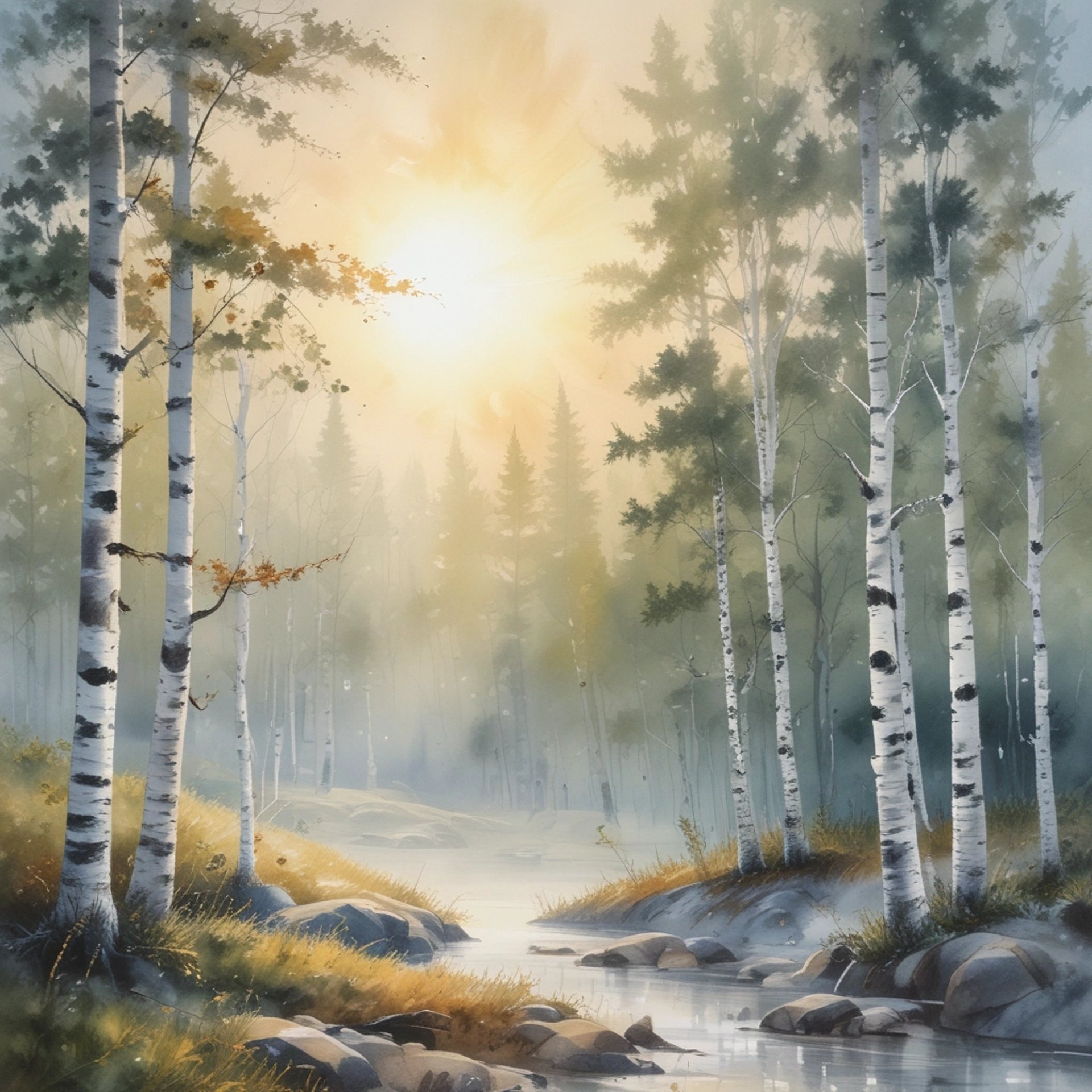 water painting of a beech forest