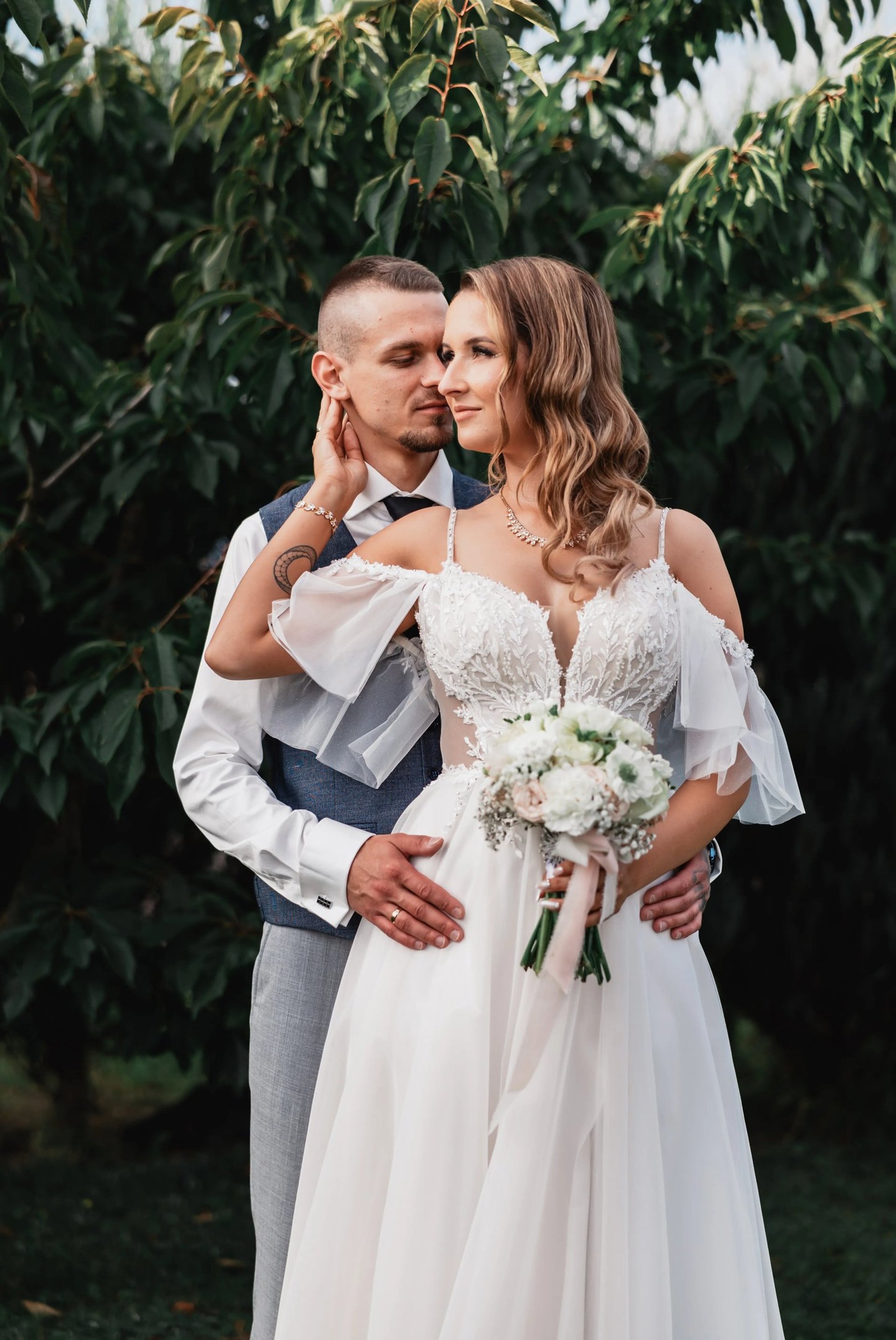 an abstract photo of a curved building with a blue sky in the background