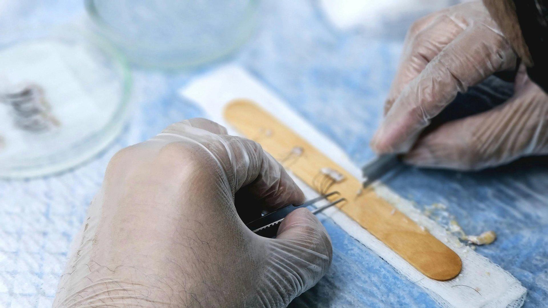 an abstract photo of a curved building with a blue sky in the background