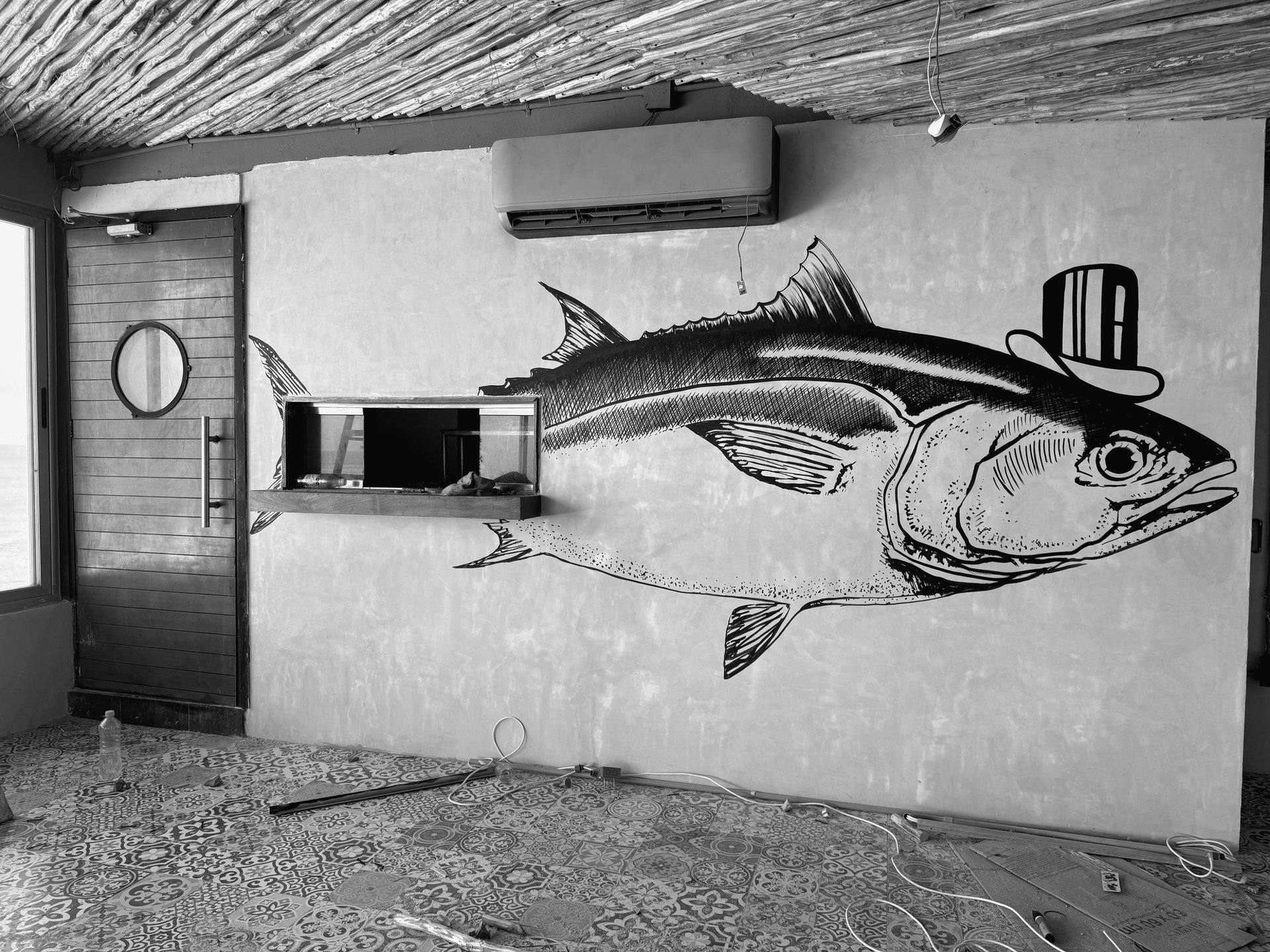 an abstract photo of a curved building with a blue sky in the background
