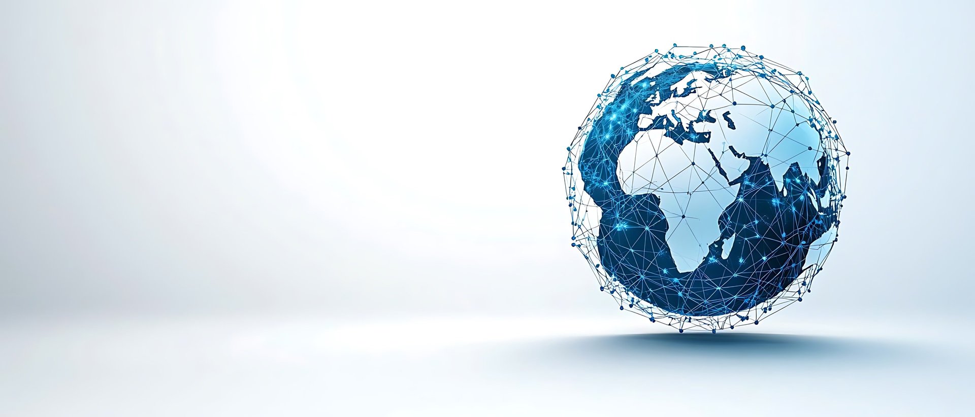 a close up of a white globe with a blue background