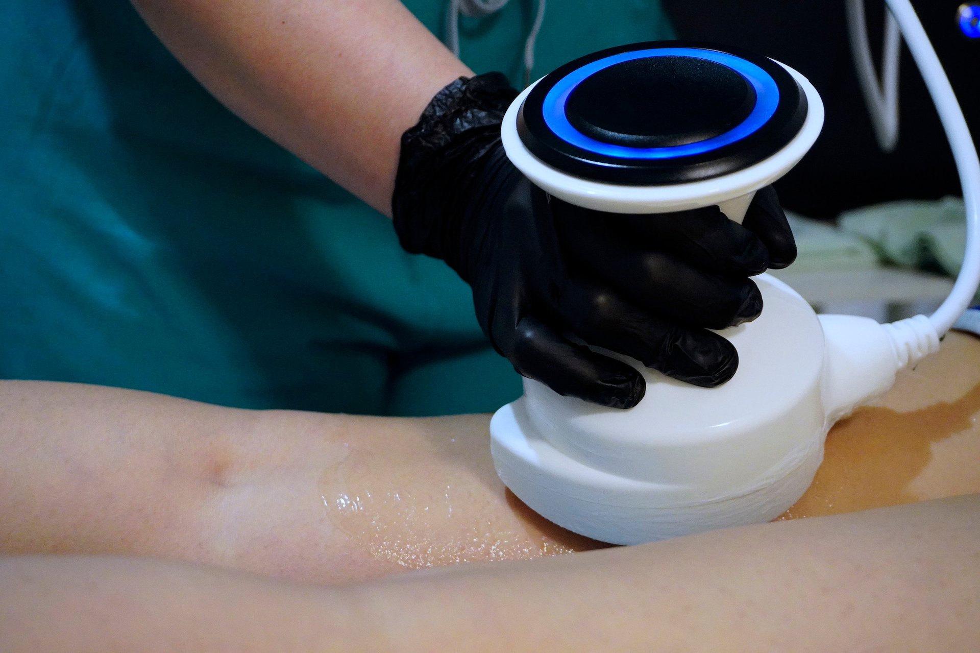 an abstract photo of a curved building with a blue sky in the background