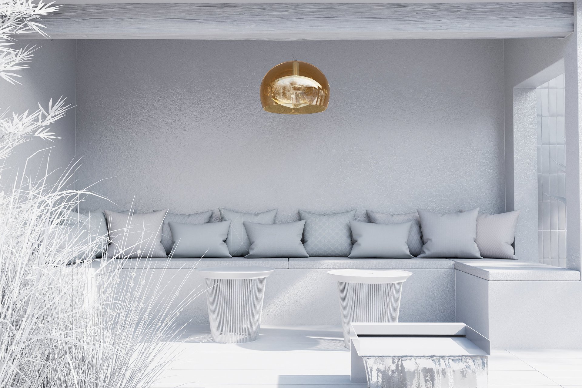 a staircase in a building with large windows