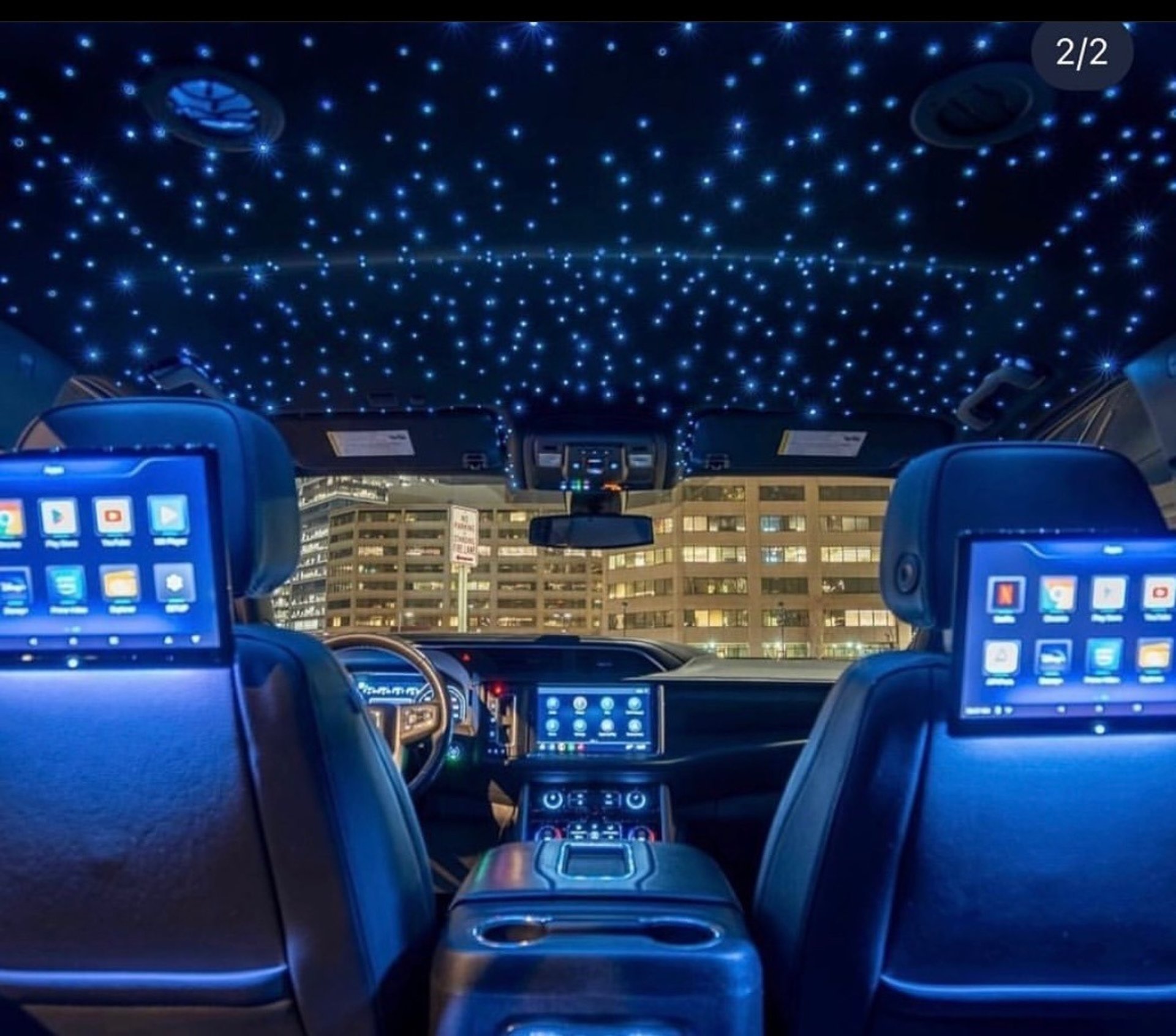 the interior of a vehicle with black leather seats