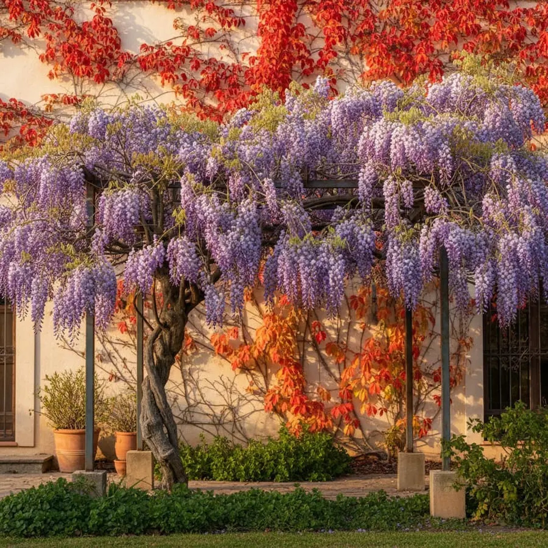 Glicinia en pérgola y otras trepadoras