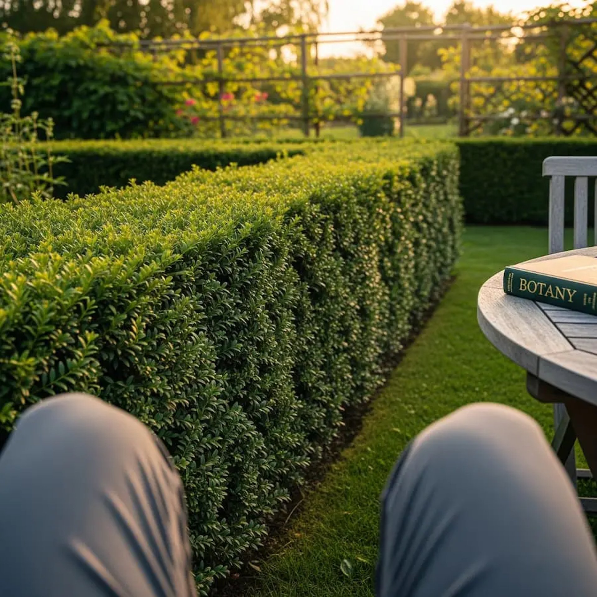 Disfrutando en el jardín de una preciosa puesta de sol