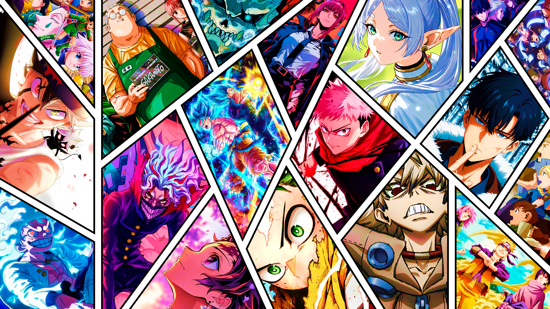 Colagem de personagens de vários animes de sucesso no topo do portal Otaku Brazuca