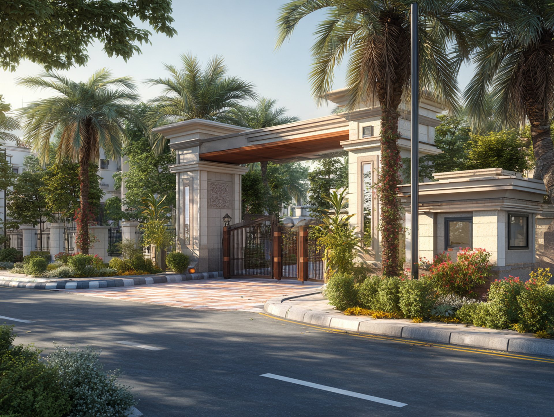 an abstract photo of a curved building with a blue sky in the background