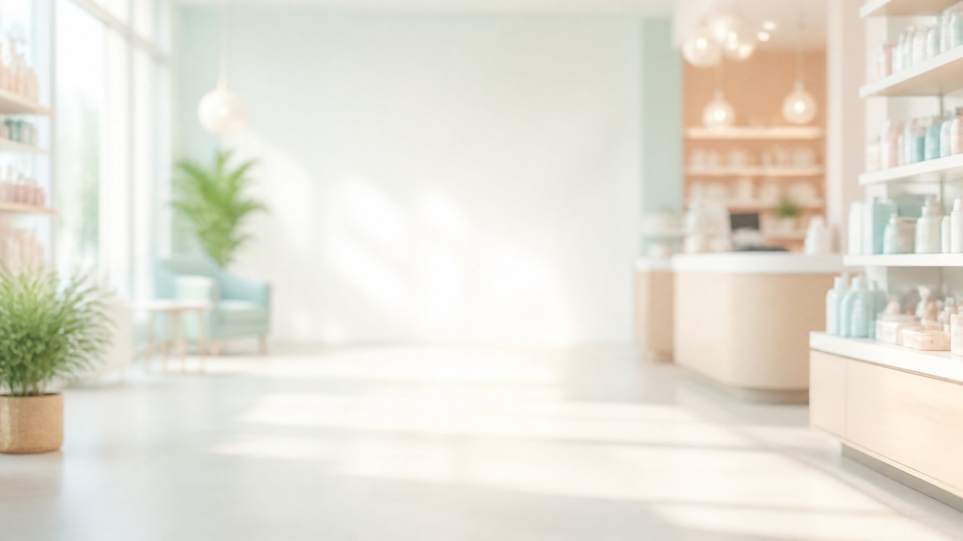 Soft-focus bright retail store background with open space for readable service page text
