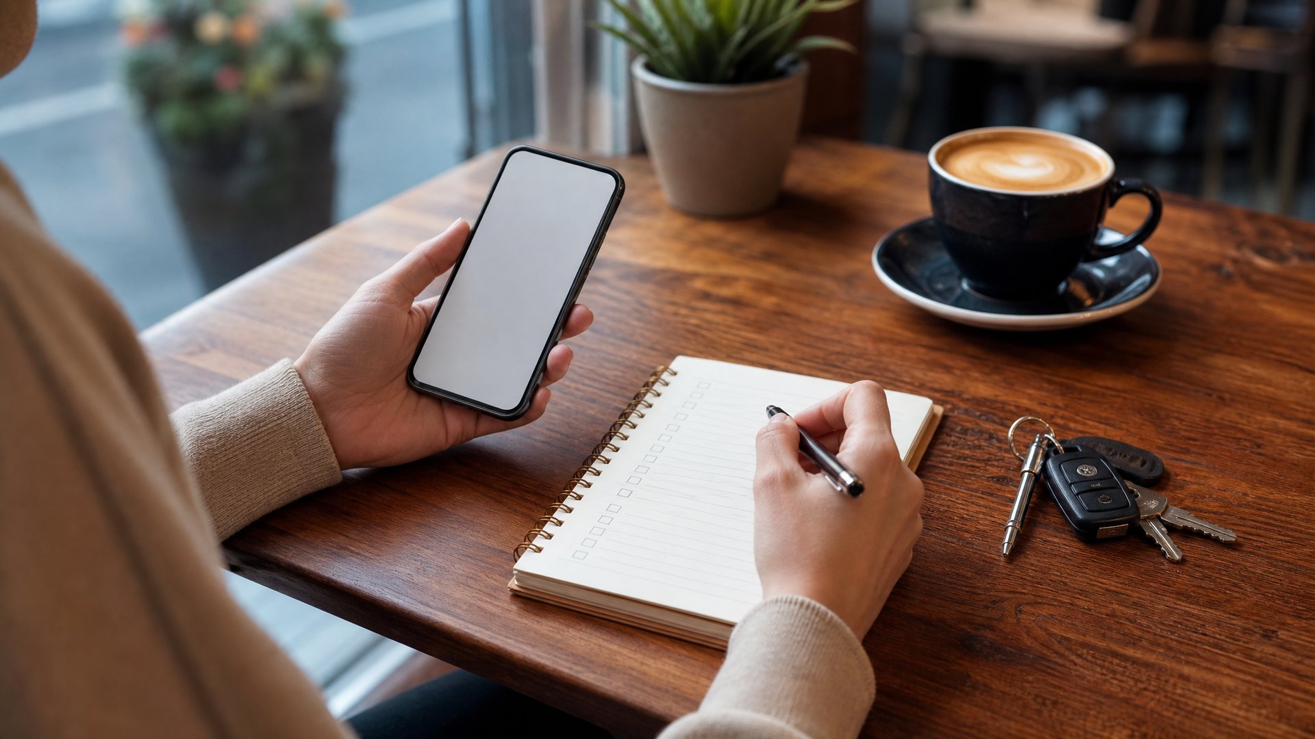 Local shopper preparing for an assignment with phone and checklist