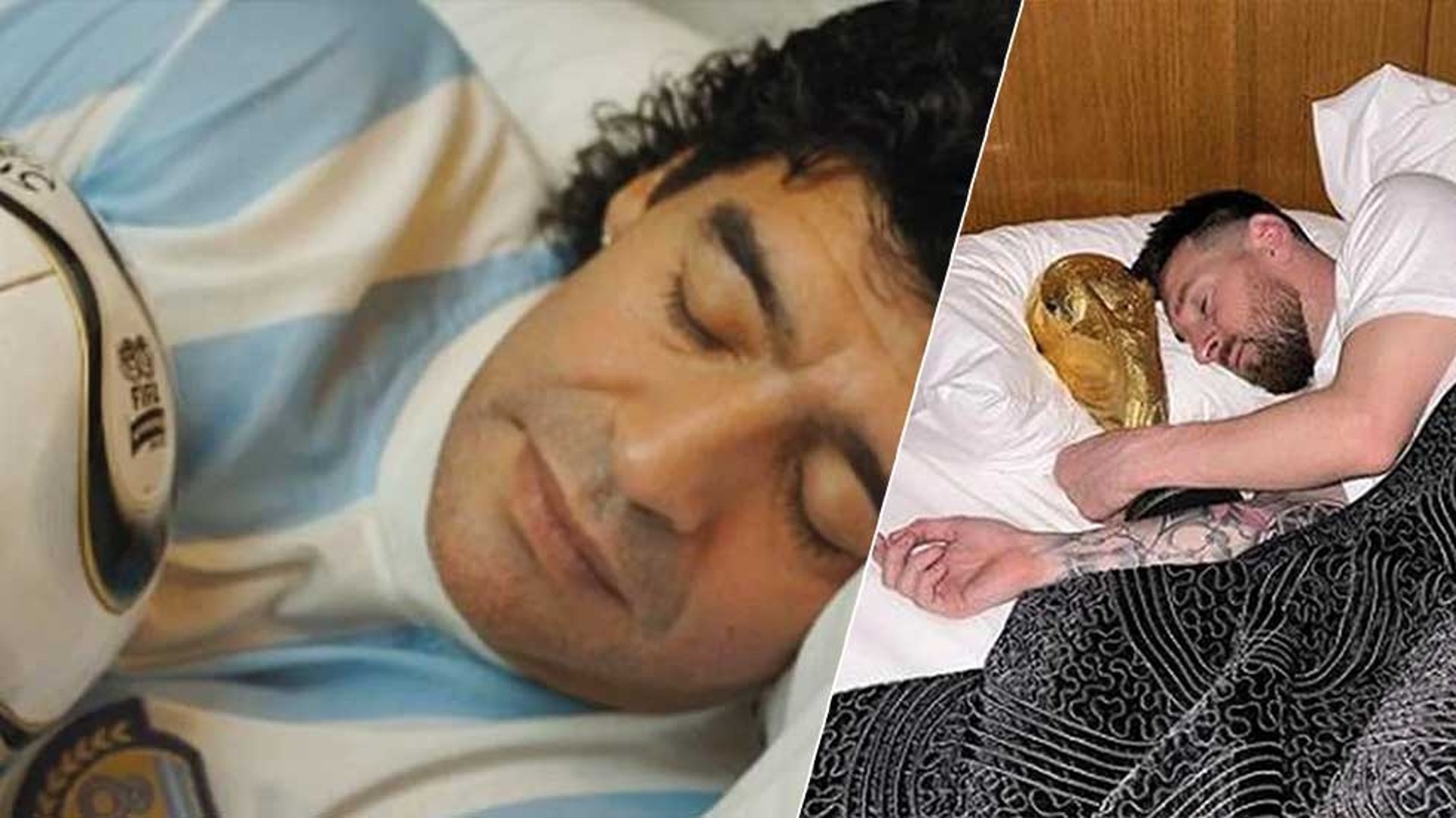 Maradona y Messi durmiendo