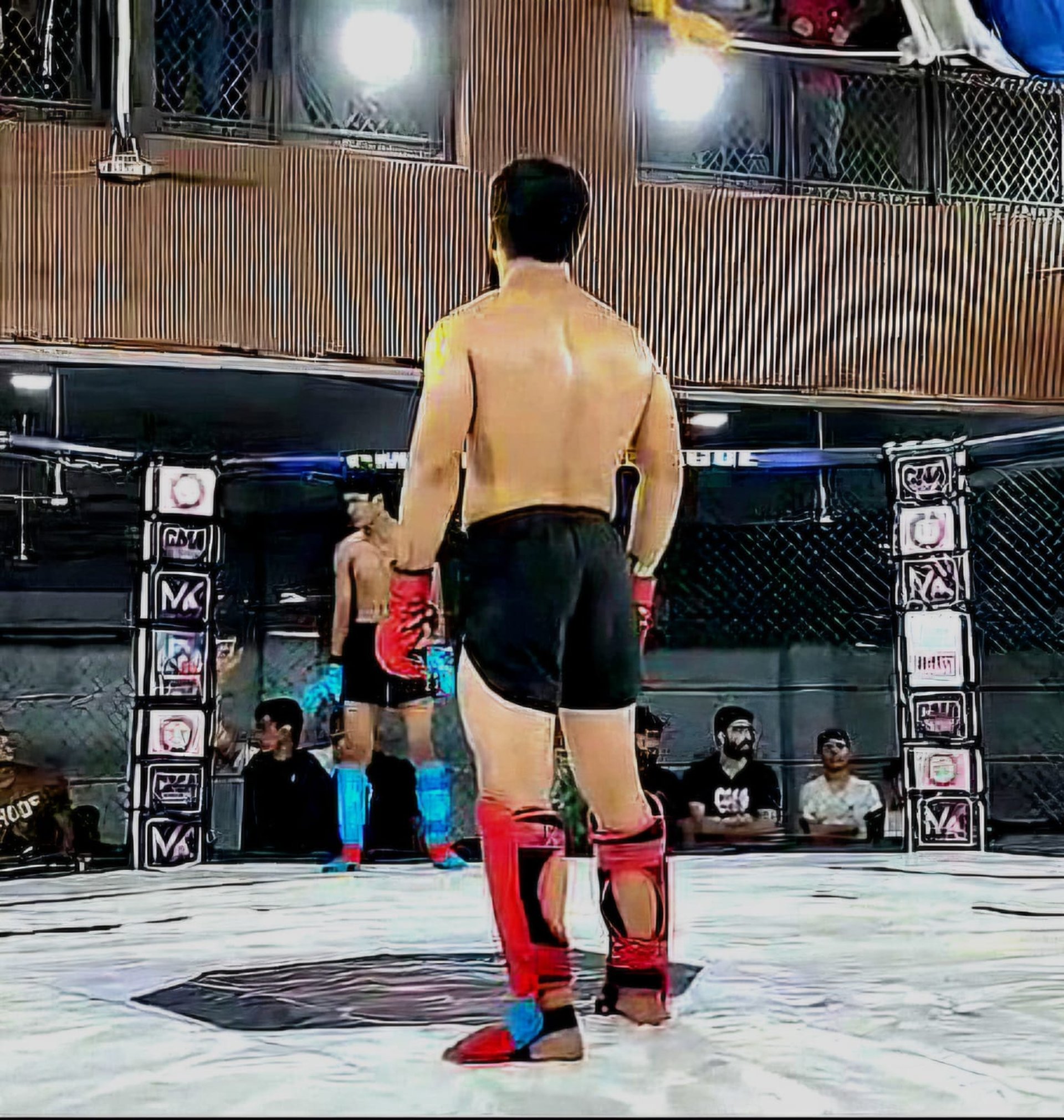 an abstract photo of a curved building with a blue sky in the background