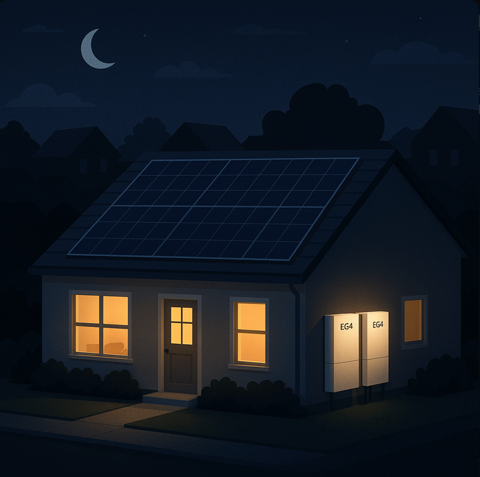 a log cabin with solar panels on the lawn