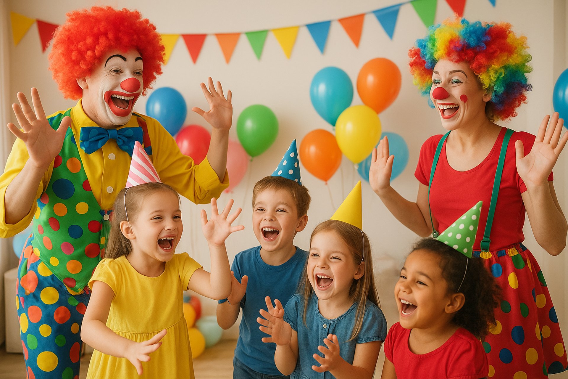 a group of children playing around a red chair