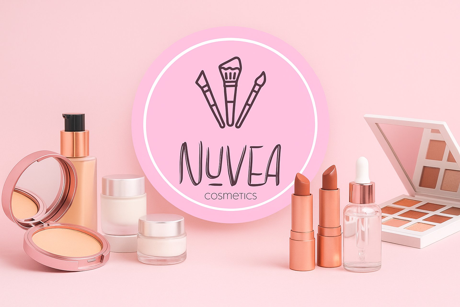 a group of different shades of makeup on a pink background
