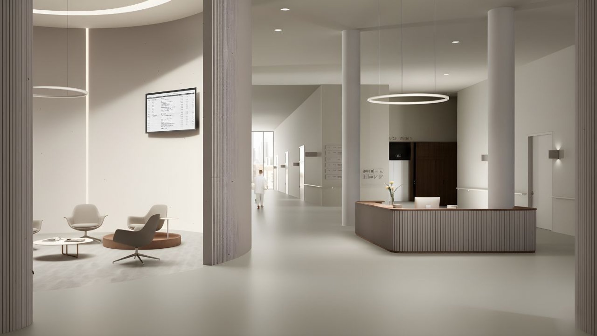 an abstract photo of a curved building with a blue sky in the background