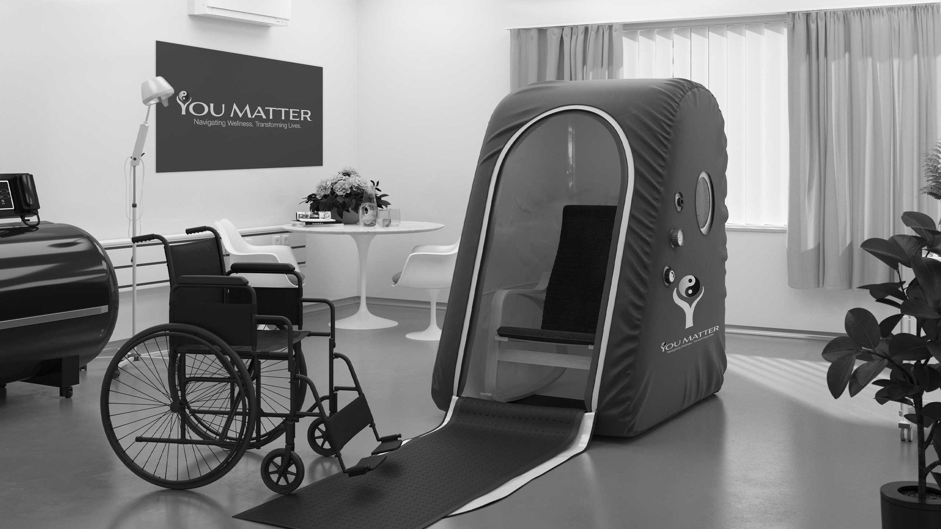 You Matter UK HBOT Hyperbaric Oxygen Chamber Black and White