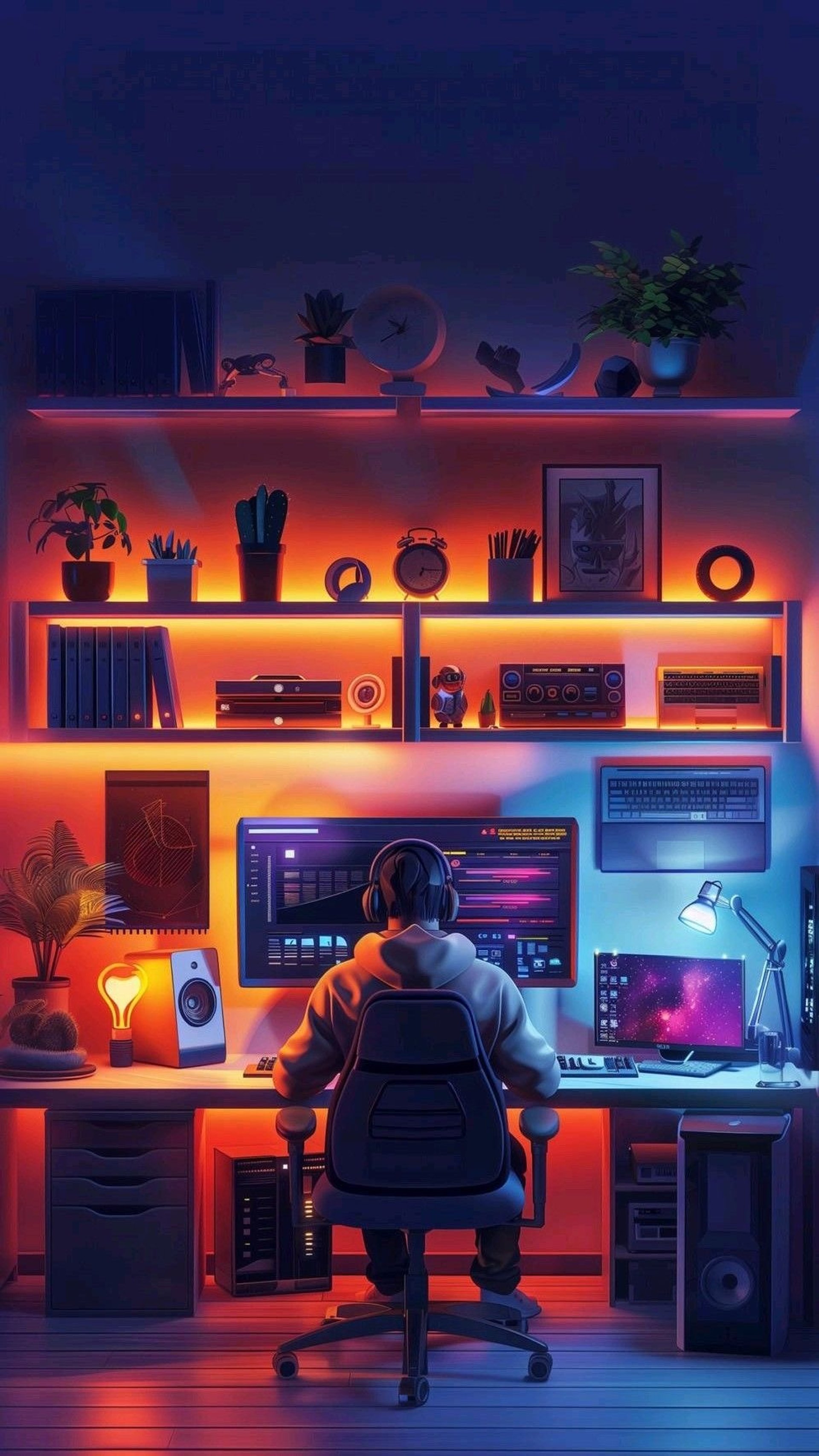 A camera and a monitor in a room