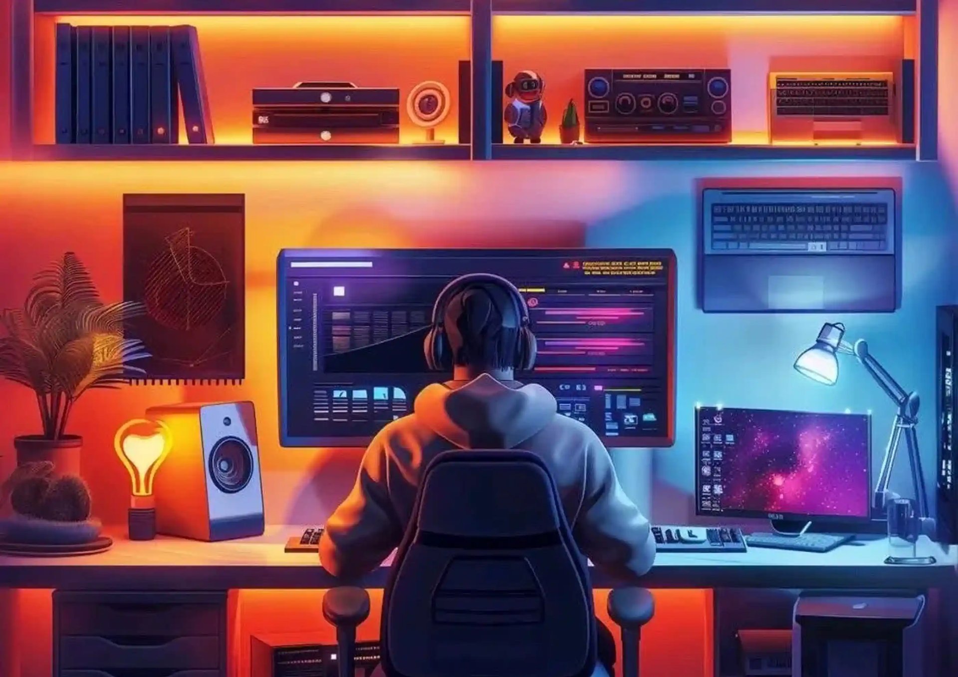 A camera and a monitor in a room