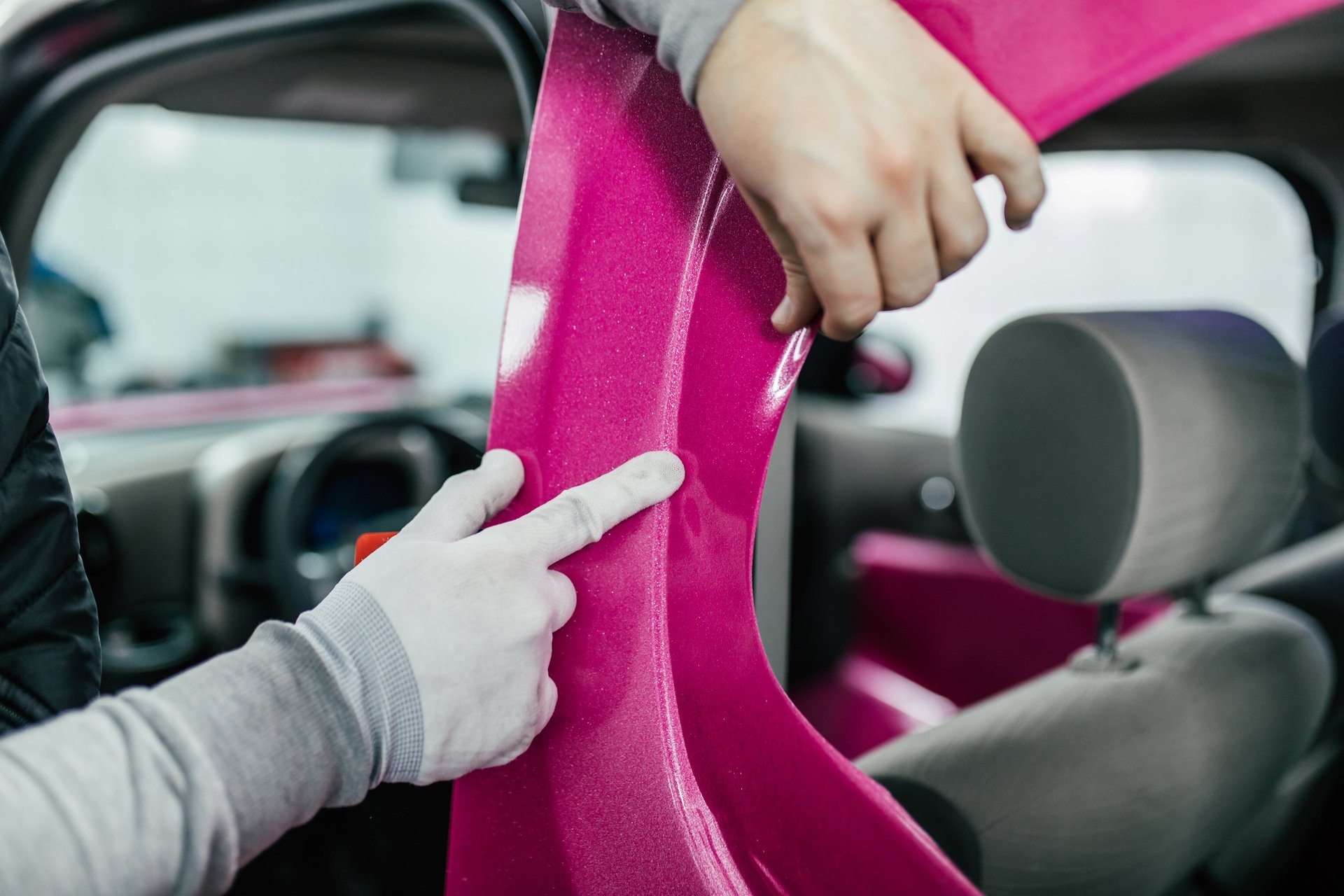 Pink Custom Wrap Being Applied