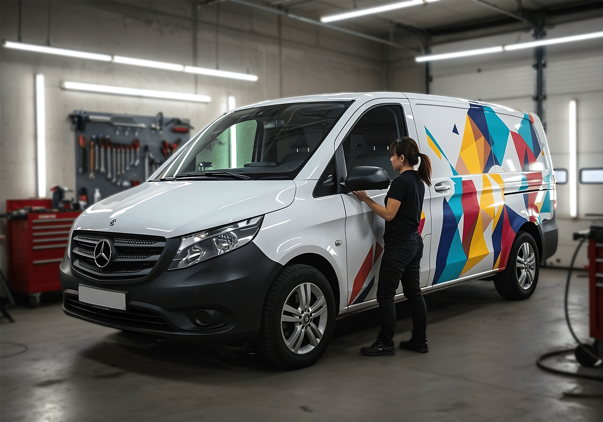 Commercial wrap being applied