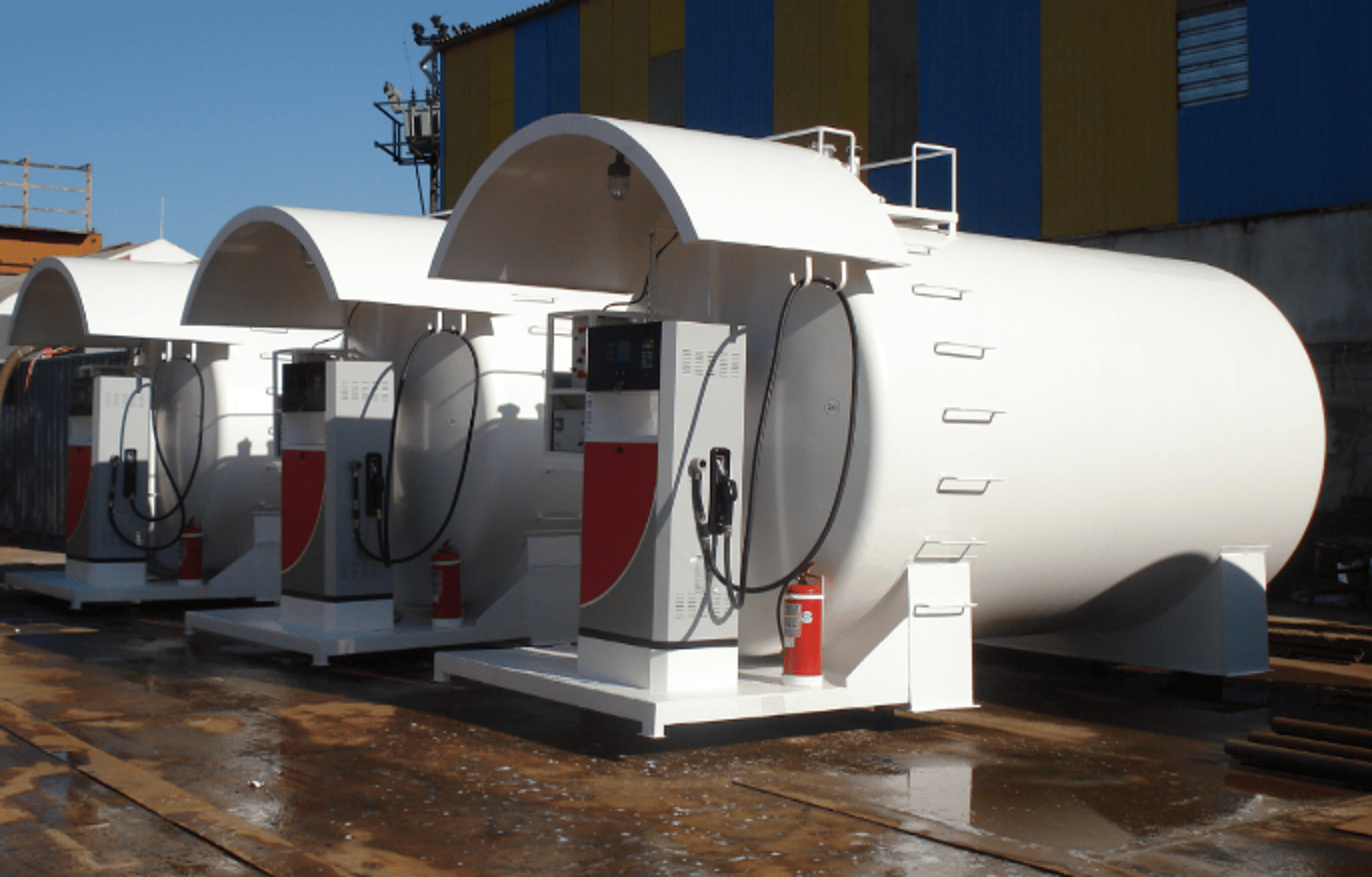 red blue and yellow intermodal containers