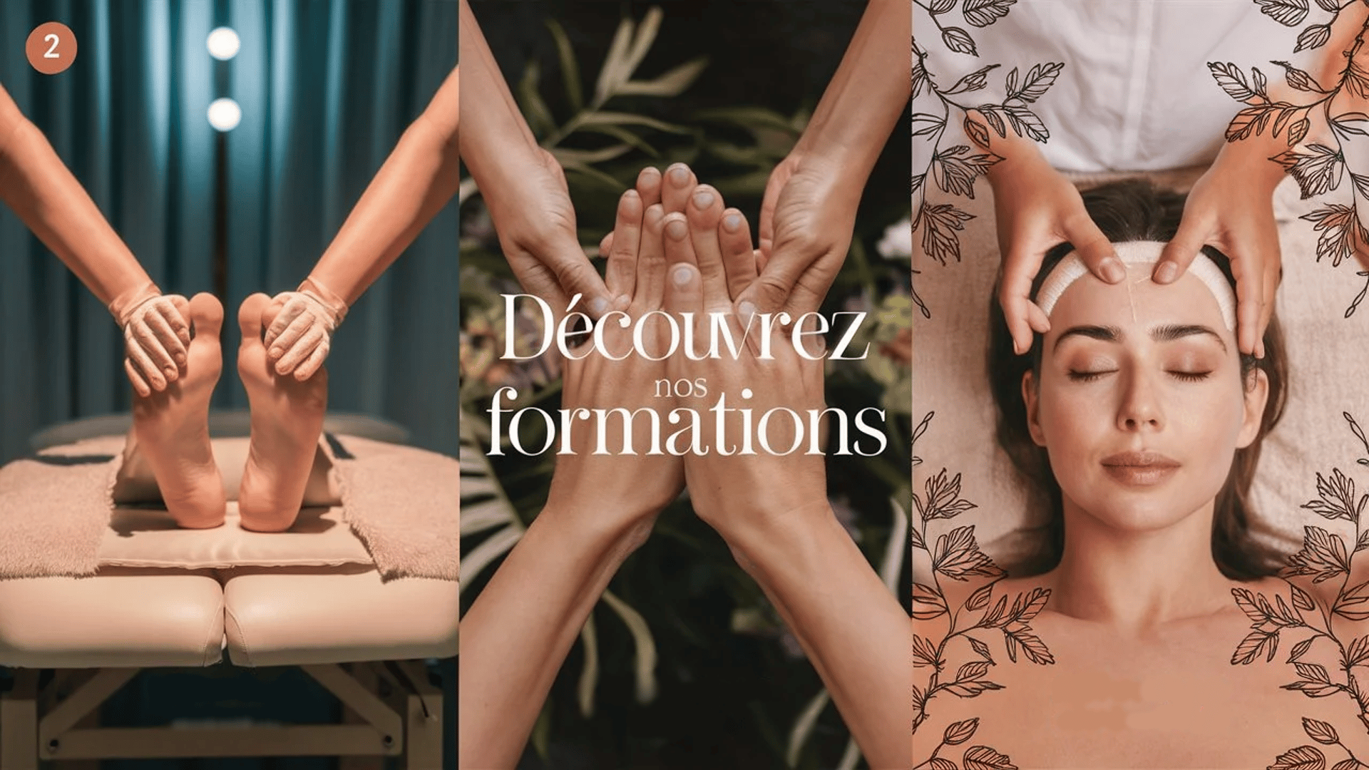 bandeau decouvrez nos formation , Réflexologie plantaire ,Réflexologie palmaire, Réflexologie cranio-faciale
