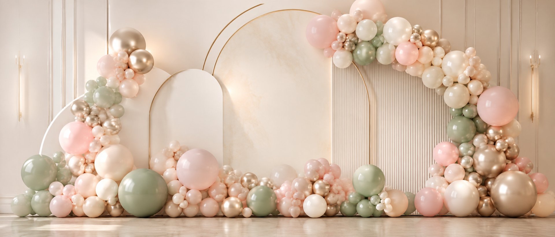 A woman in a pink dress holding a bunch of balloons