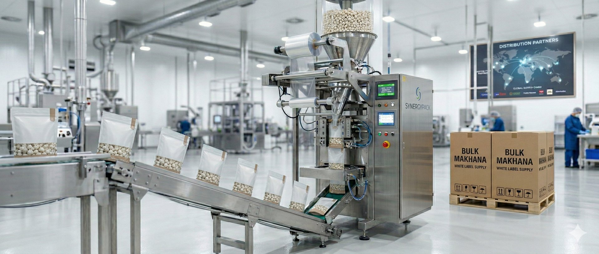 Shipping containers stacked at a busy port at sunset.